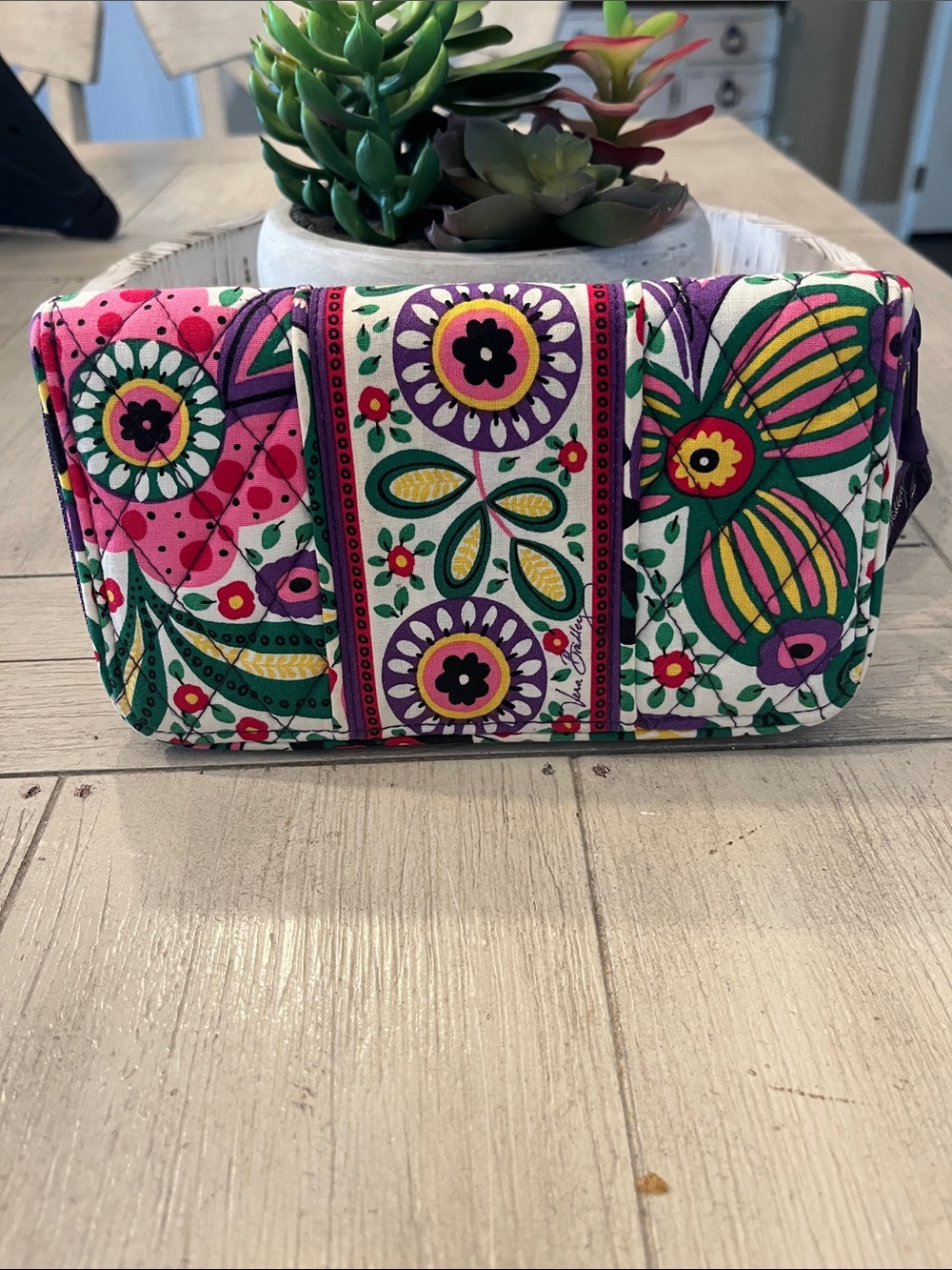 Vera Bradley Floral Quilted Wallet in Pink, Purple & Green